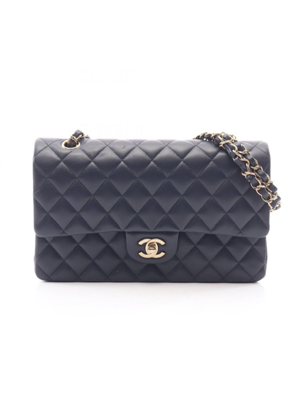 Chanel Shoulder Bag Quilted Double Flap Navy Lambskin Chain